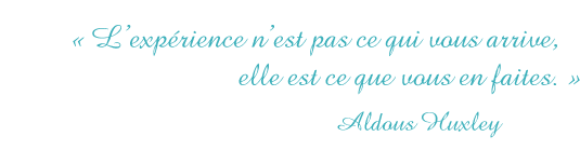 L'expérience n'est pas ce qui vous arrive, elle est ce que vous en faites.